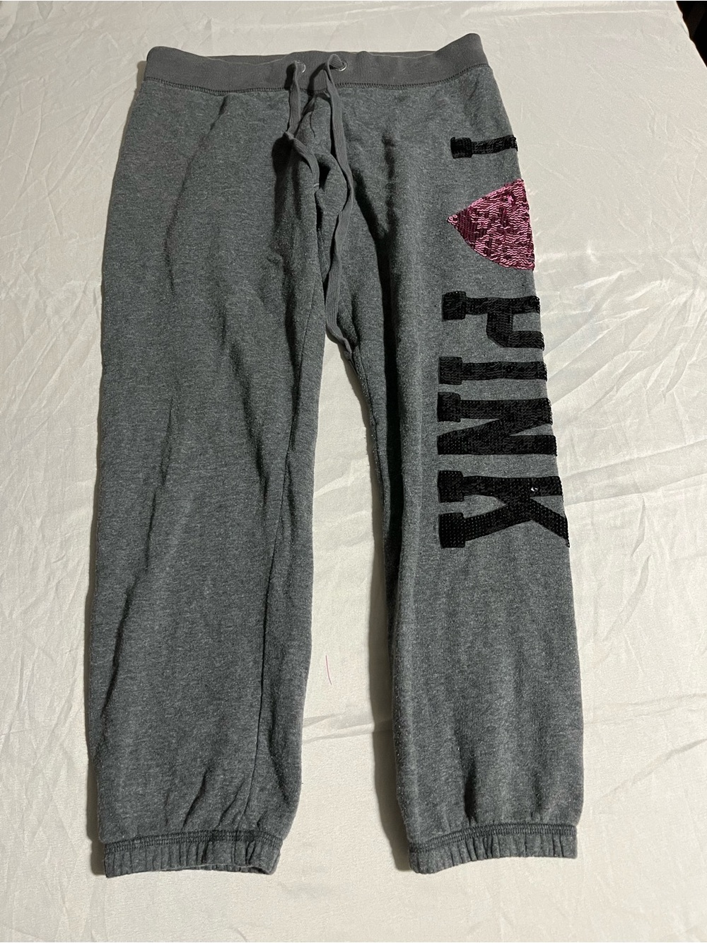 PINK Victoria's Secret Girls' Gray Sweatpants with Pink Sequin Heart Size XS